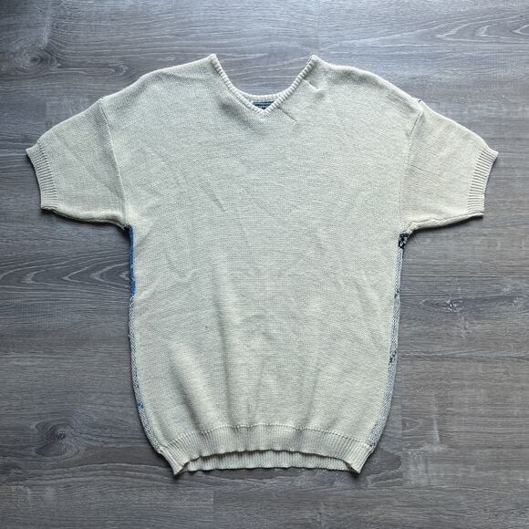 Vintage 80's Knit Sweater Top / Sz Medium / Retro New Wave / Geometric Art - Picture 2 of 7